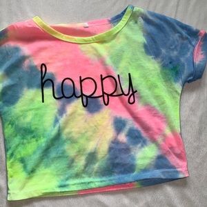 "happy" tie dye graphic crop tshirt